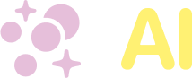 Three circles arranged in a diagonal manner. Two of them are stacked one on top of the other. The other circle is below those two in the diagonal line. There are two star shapes in the top left and top right corners. The glyph is coloured in Pink.

Towards the right is another glyph in yellow with the letters A and I in a rounded sans serif font.